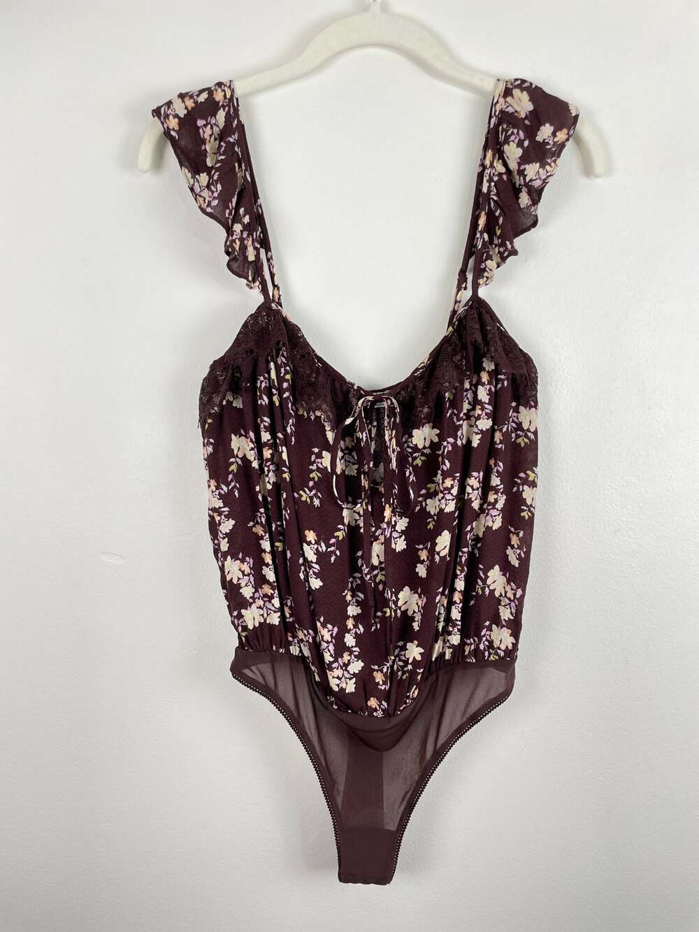NWOT Free People Take It Away Floral Lace Bodysuit XS Chocolate Merlot Cami Top